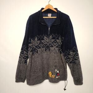 Disney Store Mickey Mouse Snowflake Fleece 1/4 Zip Pullover